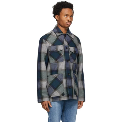 Shop Acne Studios Navy & Grey Check Shirt Jacket In Navy/grey