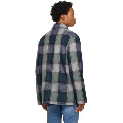 Shop Acne Studios Navy & Grey Check Shirt Jacket In Navy/grey