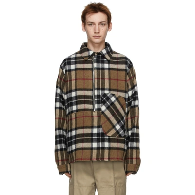 Shop We11 Done Tan Wool Check Shirt In Camel