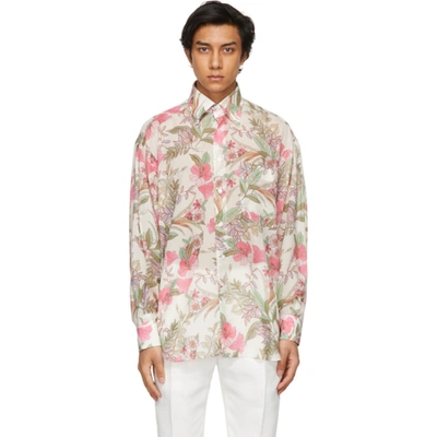 Shop Tom Ford White & Pink Floral Shirt In 9ft919 Pink