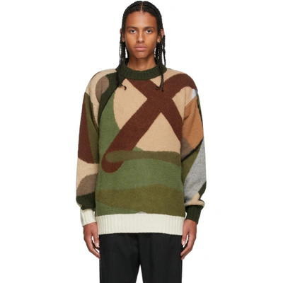 Shop Sacai Green Kaws Edition Intarsia Camo Sweater In 936 Camoflage