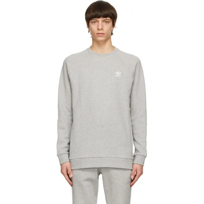 Shop Adidas Originals Grey Trefoil Essentials Crewneck Sweatshirt In Med Grey