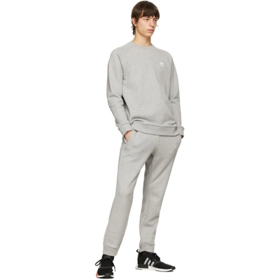 Shop Adidas Originals Grey Trefoil Essentials Crewneck Sweatshirt In Med Grey