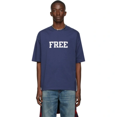 Balenciaga T-shirt With Embroidered Lettering Free In Navy Blue | ModeSens