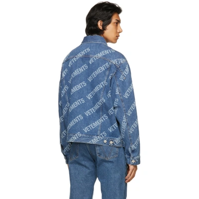 Shop Vetements Blue Denim Allover Logo Jacket In Blue 14619703