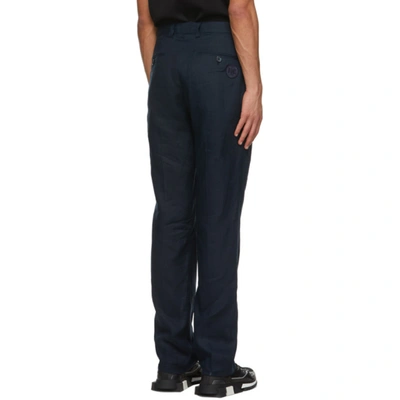 Shop Dolce & Gabbana Navy Linen Pleated Trousers In B0011 Navy