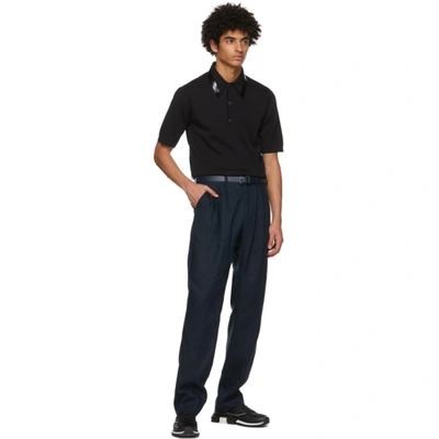 Shop Dolce & Gabbana Navy Linen Pleated Trousers In B0011 Navy