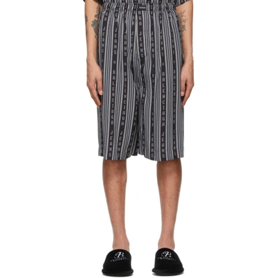 Shop Balenciaga Black & Grey Logo Stripe Pyjama Shorts In 1269 Black