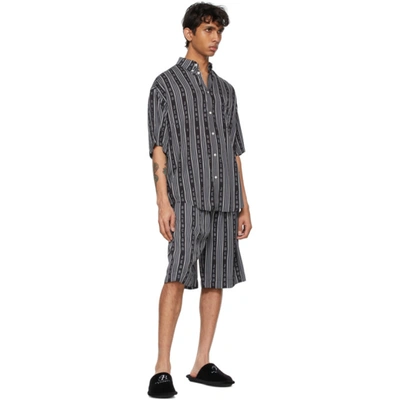 Shop Balenciaga Black & Grey Logo Stripe Pyjama Shorts In 1269 Black