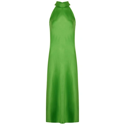 Shop Galvan Sienna Green Halterneck Satin Midi Dress