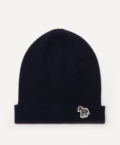 Shop Ps By Paul Smith Zebra Patch Beanie Hat In Blue