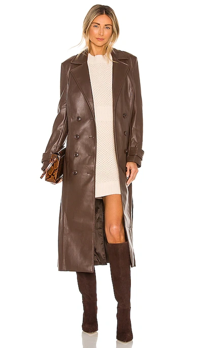 Shop Bardot Faux Leather Trench Coat In Chocolate