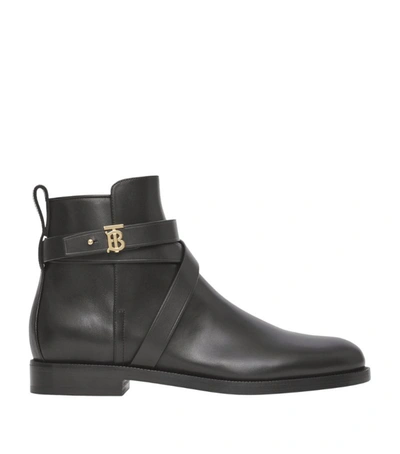 Shop Burberry Leather Tb Monogram Ankle Boots In Black