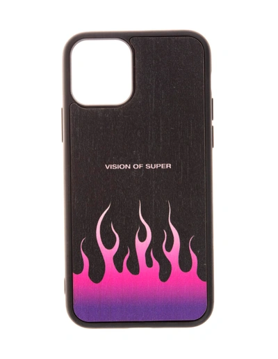 Vision Of Super Black Iphone 11 Pro Case With Gradient Purple Flames In Pink/black
