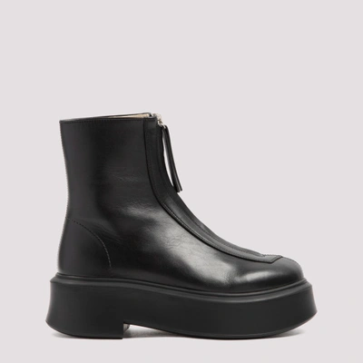 The Row Leather Ankle Boots In Black | ModeSens