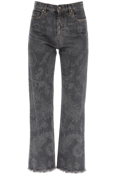 Shop Etro Paisley Print Cropped Jeans In Grey