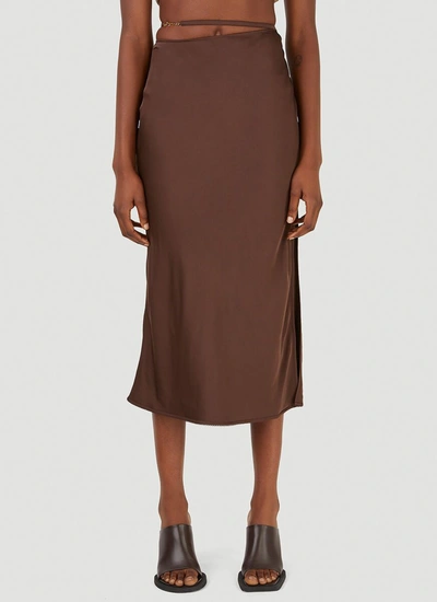 Shop Jacquemus Long Slitted Skirt In Brown