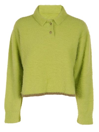 Shop Jacquemus Neve Knitted Polo Jumper In Yellow