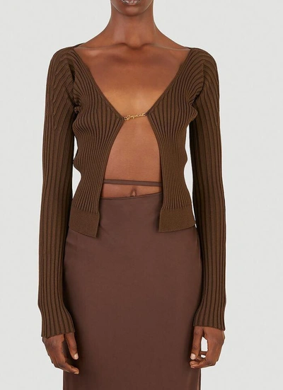 Shop Jacquemus Seamless Ribbed Open Cardigan In Brown