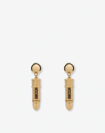 Shop Moschino Lipstick Clip Earrings In Gold