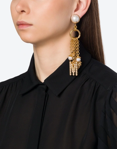 Shop Moschino Drop Earrings With Pearls In Gold