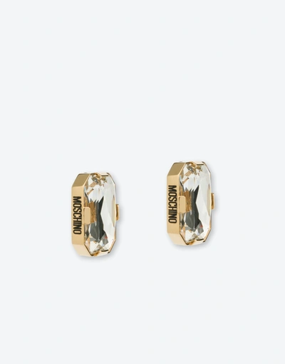 Shop Moschino Clip Earrings With Crystal In Gold