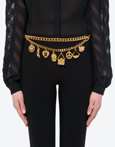 Shop Moschino Charms Belt With Chain In Gold