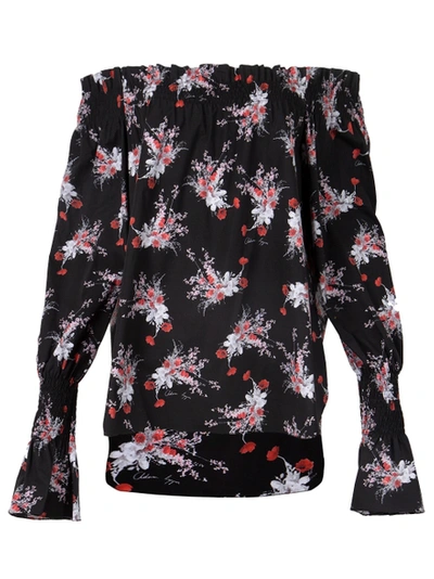 Shop Adam Lippes Floral Print Off The Shoulder Top Poppy And Black