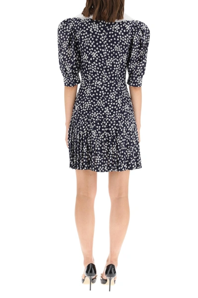 Shop Alessandra Rich Mini Dress With Lace Collar And Jewel Buttons In Blue