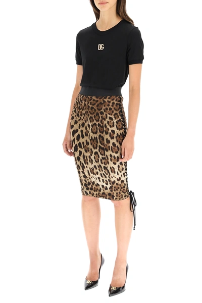 Shop Dolce & Gabbana Leopard Print Pencil Skirt In Beige,brown