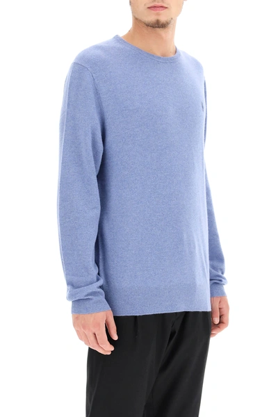 Shop Polo Ralph Lauren Wool Sweater With Embroidered Pony In Light Blue,blue