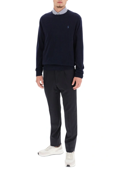 Shop Polo Ralph Lauren Wool Sweater With Embroidered Pony In Blue