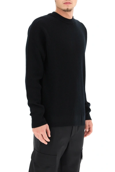 Shop Stone Island Shadow Project Textured Wool Blend Crewneck Sweater In Black
