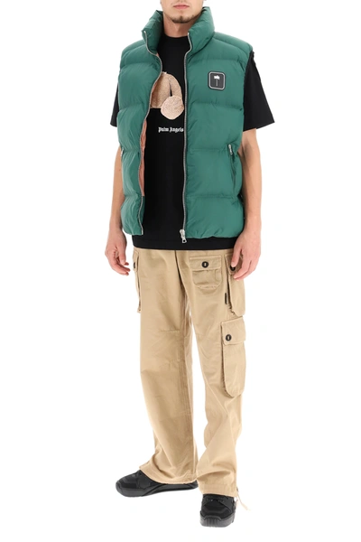 Shop Palm Angels Puffer Vest With Palm Tree Logo In Green