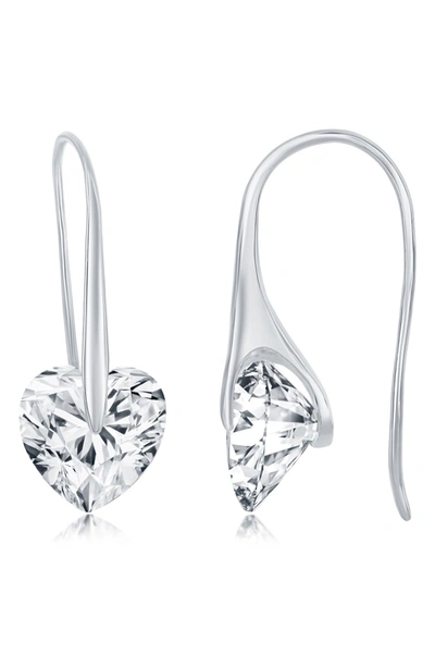 Shop Simona Heart Cz Frenchwire Earrings In Silver