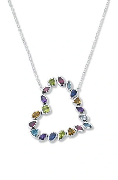 Samuel B. 18k Gold & Sterling Silver Semi-precious Gem Open Heart Pendant Necklace In Multi