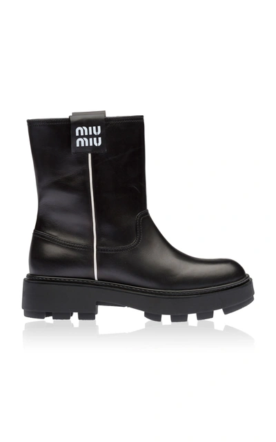 Shop Miu Miu Logo-detailed Leather Ankle Boots In Black