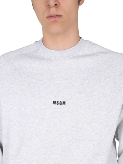 Shop Msgm Crew Neck Sweatshirt With Logo In Grey