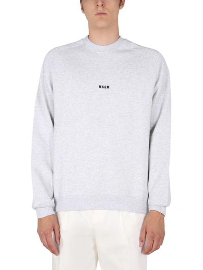 Shop Msgm Crew Neck Sweatshirt With Logo In Grey