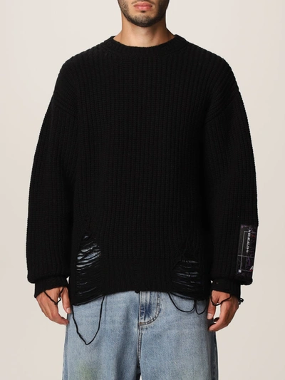 Shop Msgm Sweater  Pullover In Virgin Wool With Rips In Black