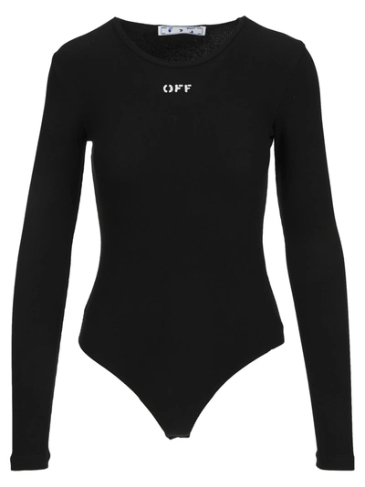 Shop Off-white Off White Ribbed Bodysuit In Black