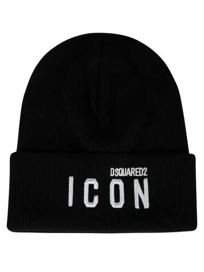 Shop Dsquared2 Icon Embroidered Beanie In Black/white
