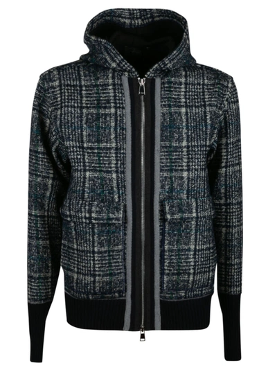 Shop Maison Flaneur Check Hooded Zip Jacket In Blue