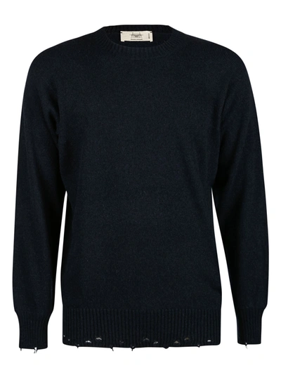 Shop Maison Flaneur Distressed Effect Plain Sweater In Navy