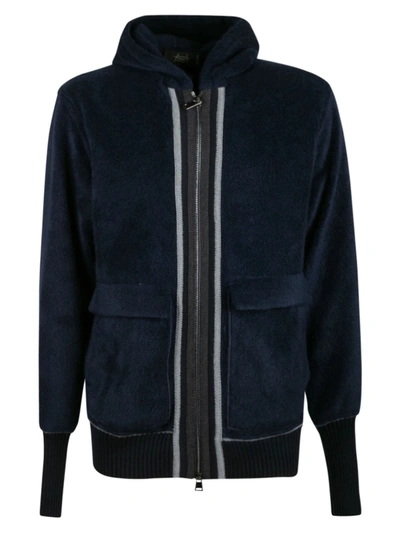 Shop Maison Flaneur Patch Pocket Hooded Zip Jacket In Blue