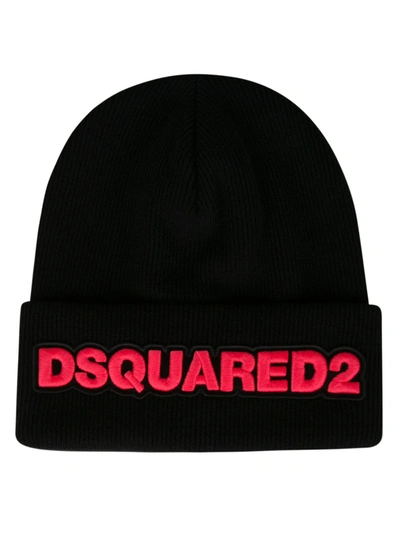 Shop Dsquared2 Logo Embroidered Beanie In Black/pink