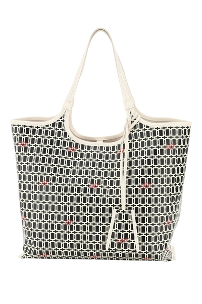 Shop Roger Vivier Grand Vivier Shopping Bag In Coated Canvas In Nero Cire (white)