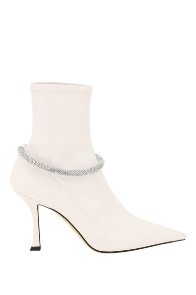 Shop Jimmy Choo Leroy 90 Boots In Latte Crystal (white)