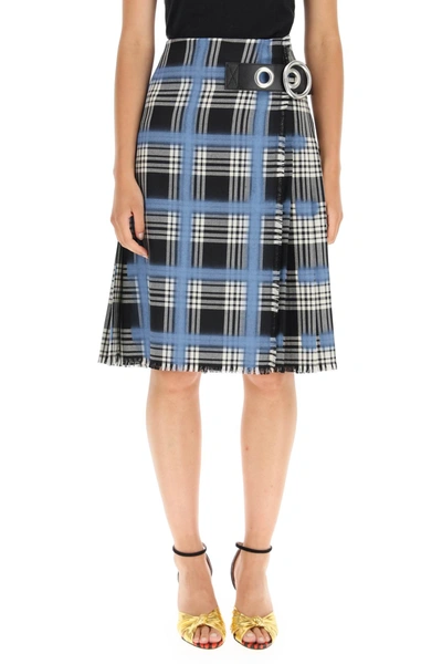 Shop Marni Scottish Tartan Midi Skirt In Orion Blue (light Blue)