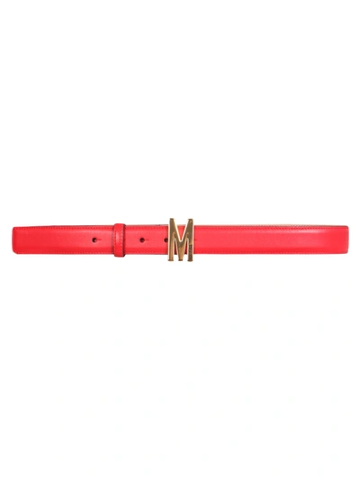 Shop Moschino Leather Belt In Rosso